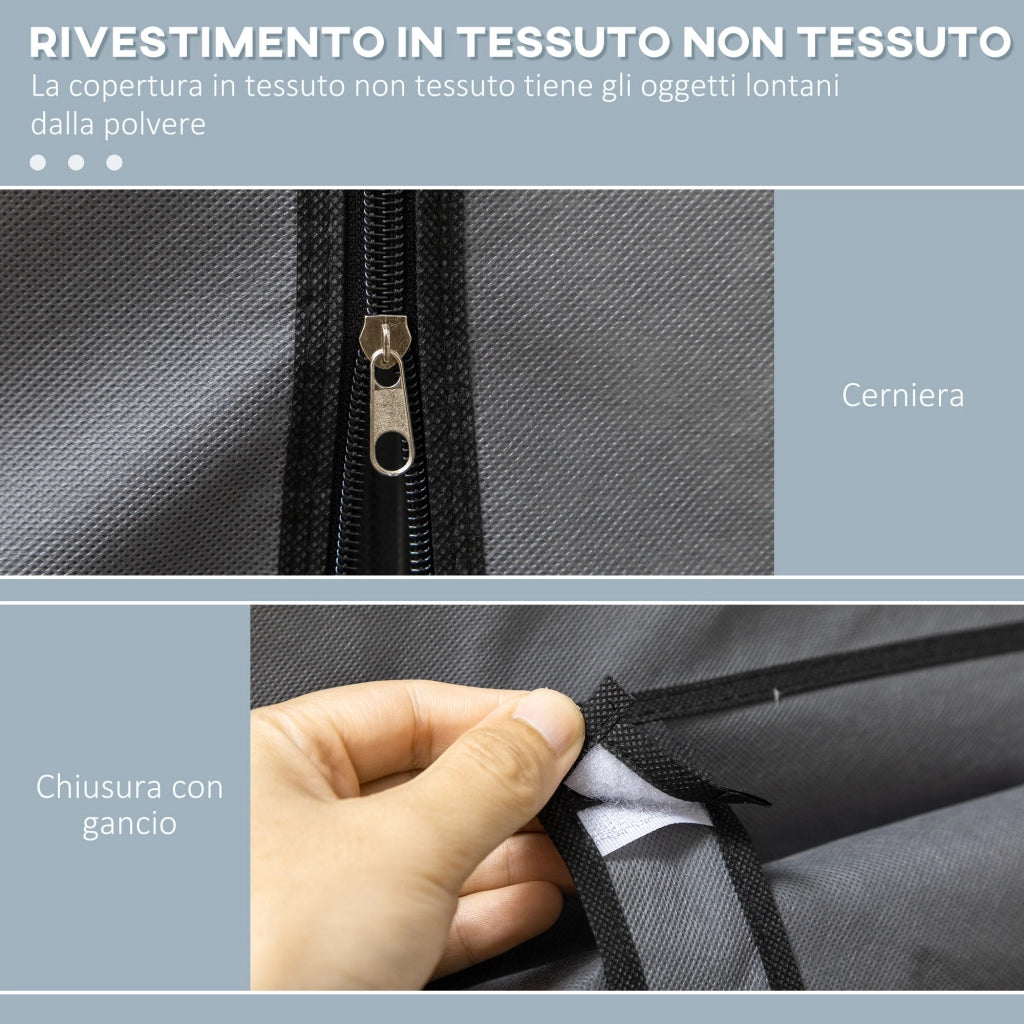Armadio Guardaroba da Campeggio 125x43x162,5 cm con 8 Ripiani e 2 Barre Grigio Carbone