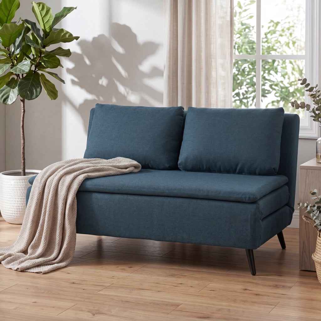 Divano Letto 3 in 1 ¨C Minimal ¨C Blu, Tessuto, Dossier Regolabile, Cuscino