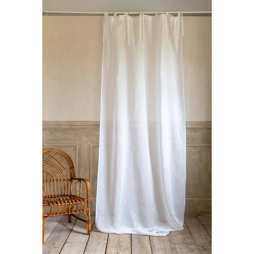 Tenda in Lino Bianca con Lacci 140 x 300 cm Provenzale Shabby Chic Blanc Mariclò