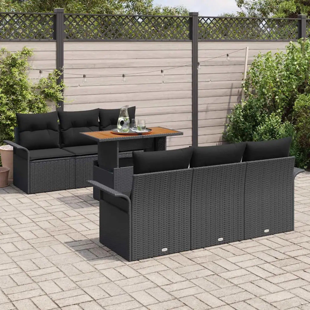 Set Divano da Giardino con archiviazione 7 pcs Nero Poly Rattan