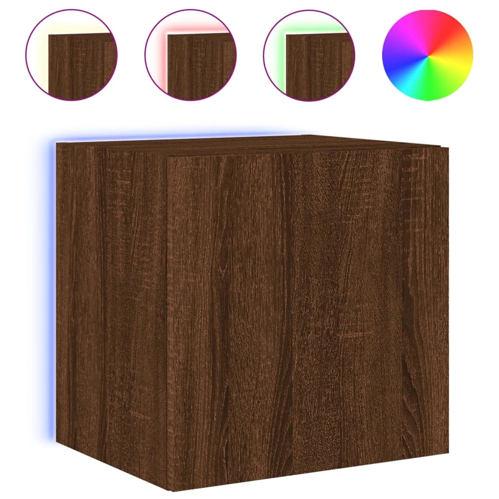 Mobile TV multimediale da parete mensola TV credenza TV per sala da pranzo soggiorno camera da letto con luci LED 2 pezzi rovere 40,5 x 35 x 40 cm marrone 02_0029162