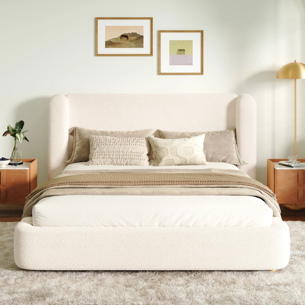 letto imbottito bouclé beige 160 x 200 cm