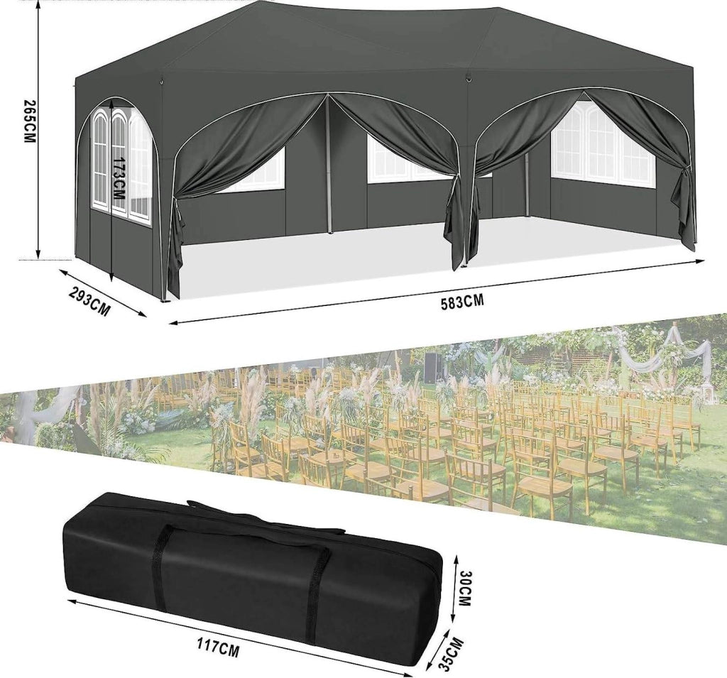 Gazebo pieghevole 3 x 6 m grigio con pareti laterali