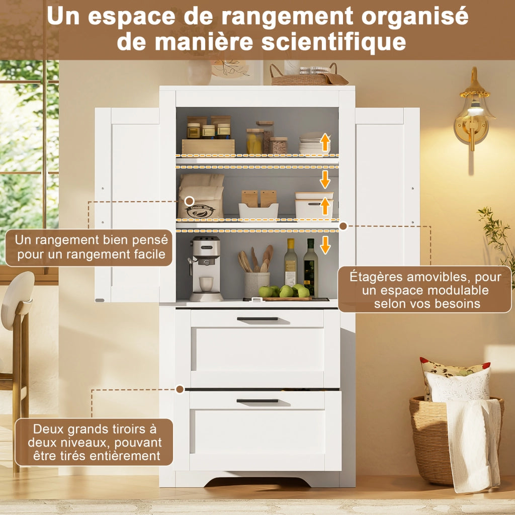 Mobile contenitore alto con ante stile fienile e 2 cassetti ripiani regolabili bianco