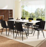 Set tavolo da pranzo allungabile 140-179;5x80 cm con 8 sedie in velluto nero