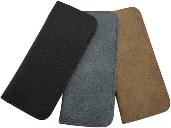 Tas per occhiali portatile - impermeabile e resistente al polvere - 3 pezzi - nero, grigio, marrone - pelle PU