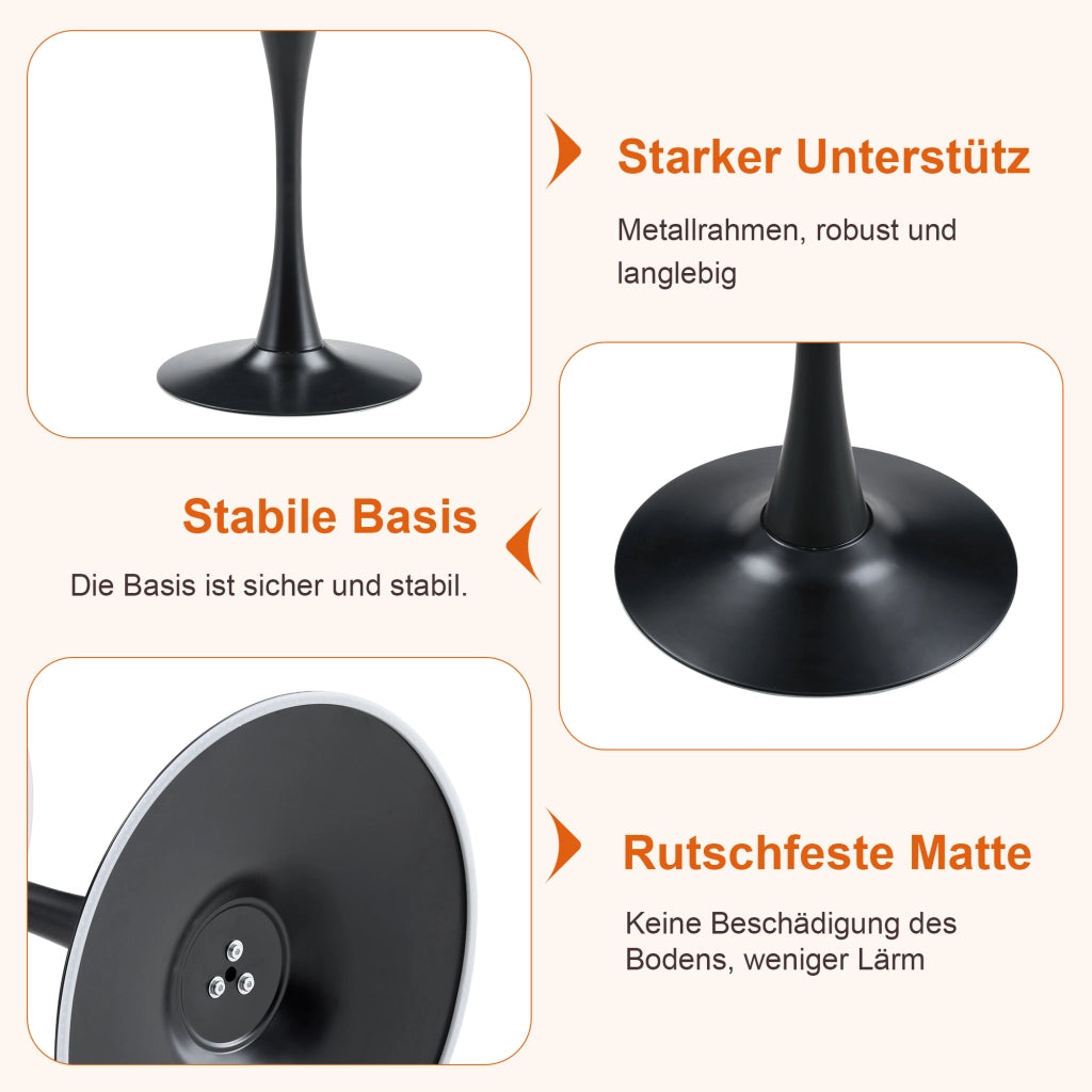 Set Tavolo Rotondo e Sedie da Pranzo ¨C Xylo ¨C Piano MDF, Gambe Metallo Nero, Tessuto Grigio