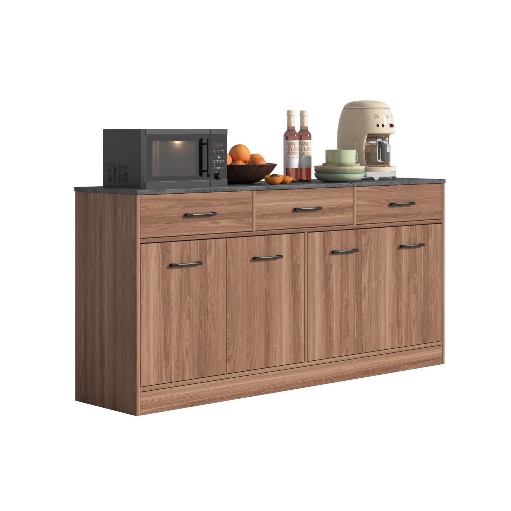 Madia da cucina con 3 cassetti e 2 vani con ripiani regolabili per cucina e soggiorno; in MDF; 160×37×76.5 cm; noce