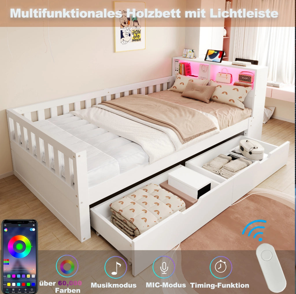 Letto multifunzione singolo con contenitori e LED