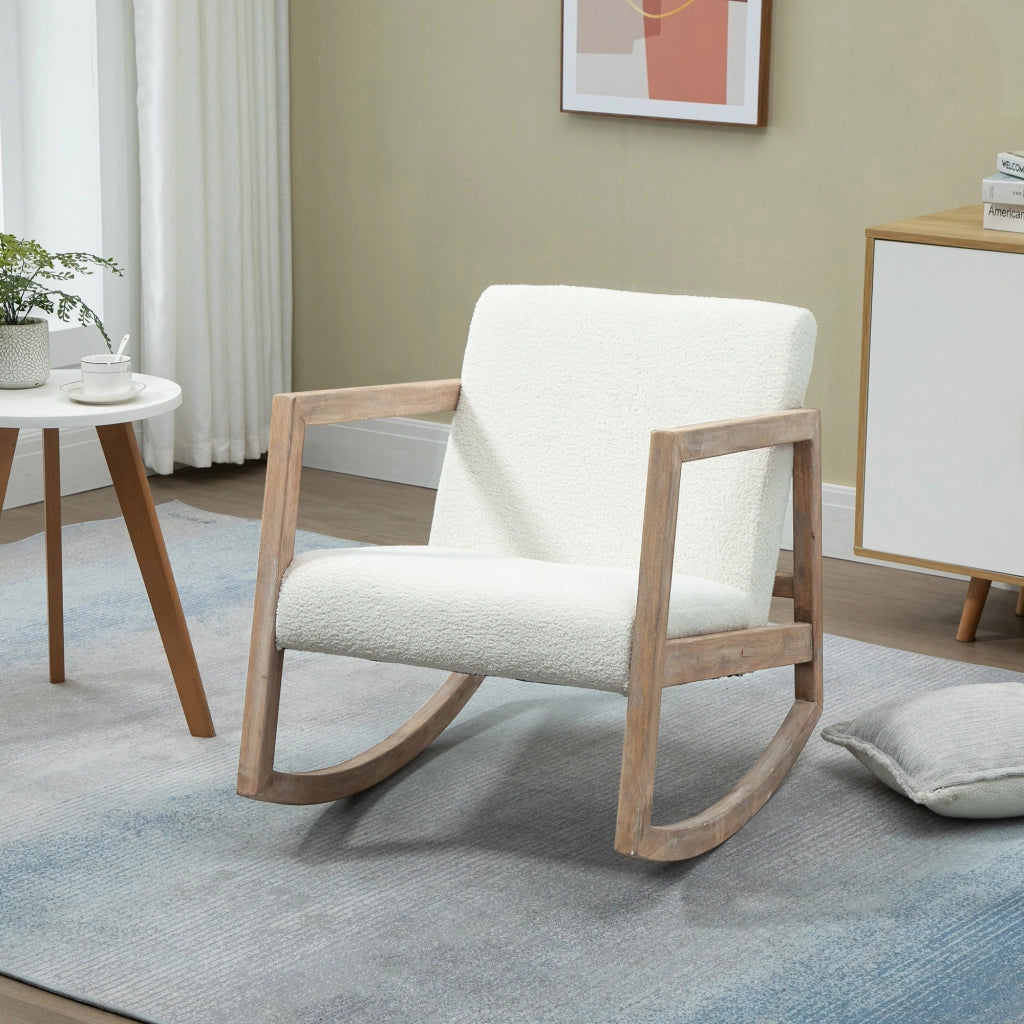 Poltrona dondolo in legno imbottita ¨C Minimal ¨C crema 60x81x71 cm