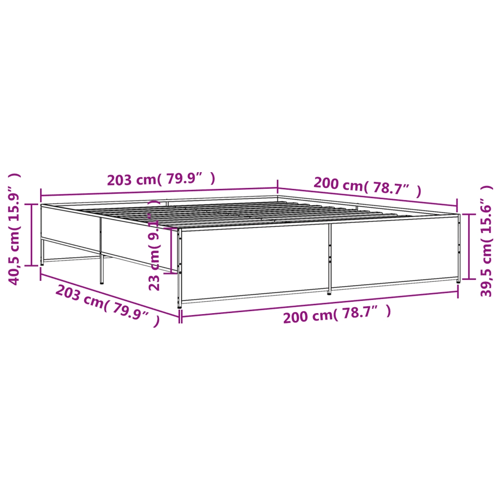 Giroletto-Struttura Letto Rovere Fumo 200x200 cm in Legno Multistrato e Metallo 749721