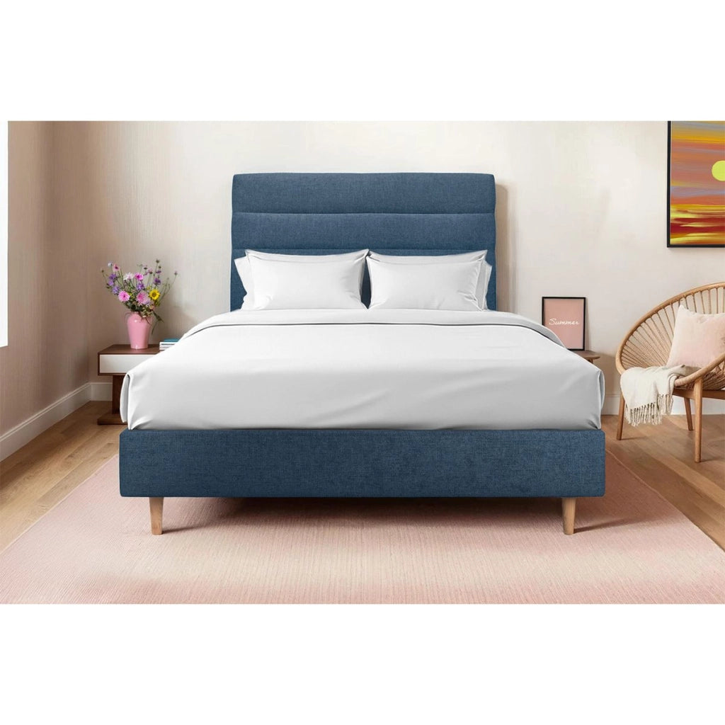 Testiera in tessuto natté blu oceano con linee L135 cm