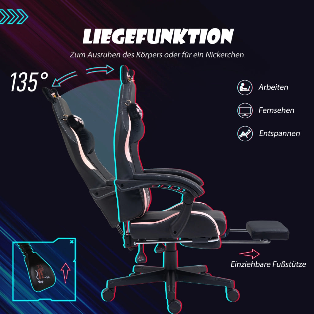 Poltrona da gaming con orecchie da gatto ¨C Minimal ¨C rosa/nera
