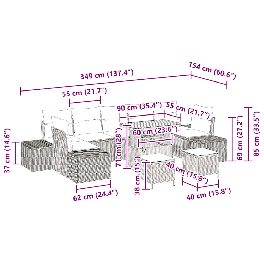 Set Divano da Giardino con cuscino 10 pcs Nero polyrattan 3362769
