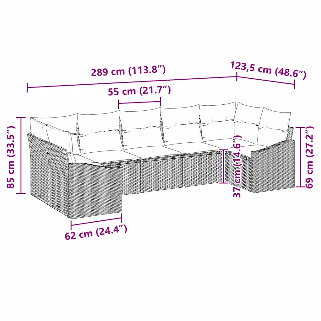 Set di divani con cuscino 7 pcs Nero polyrattan 3346873