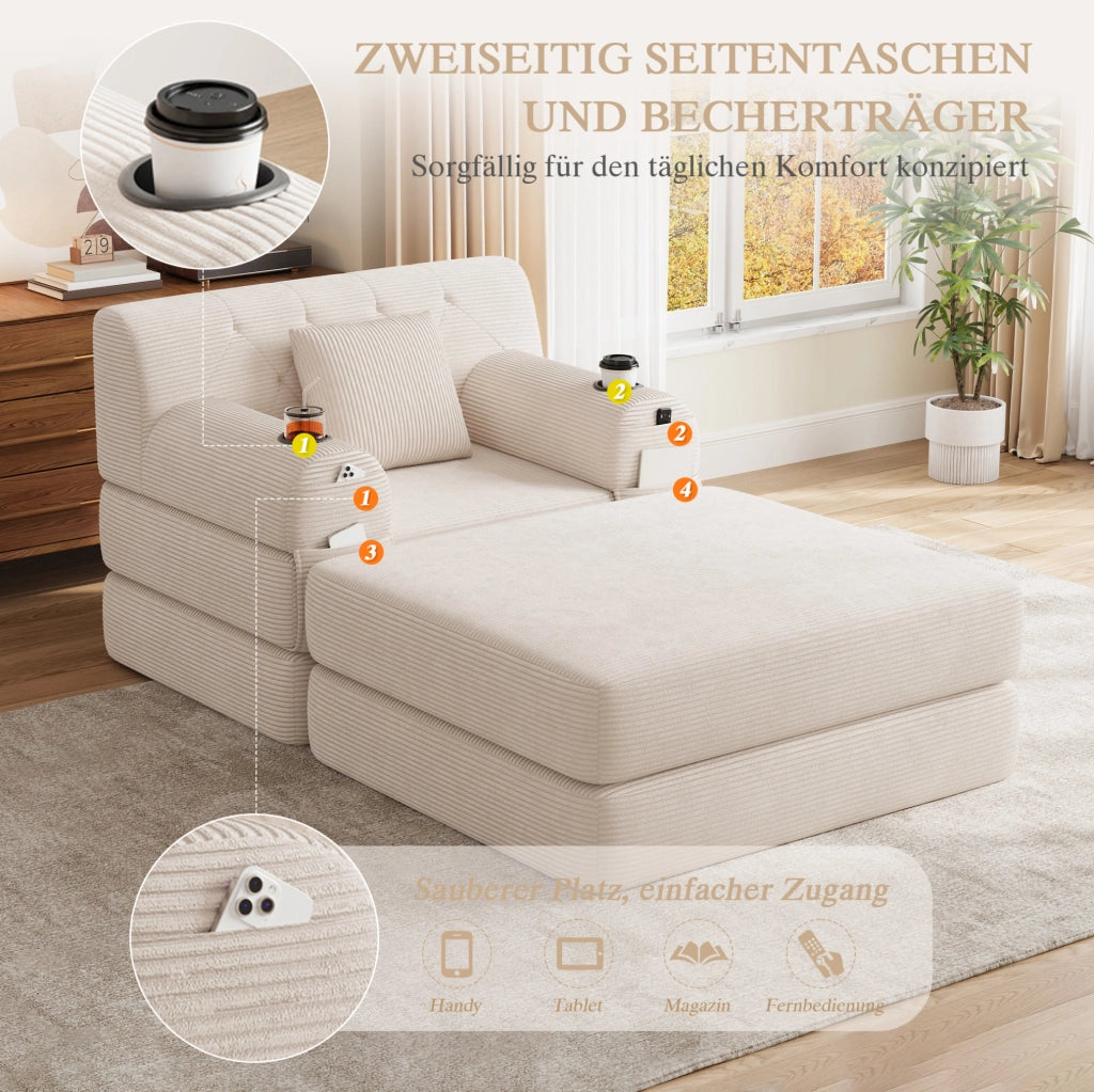 DIVANO LETTO Compresso 162x191 cm in Velluto a Coste Beige