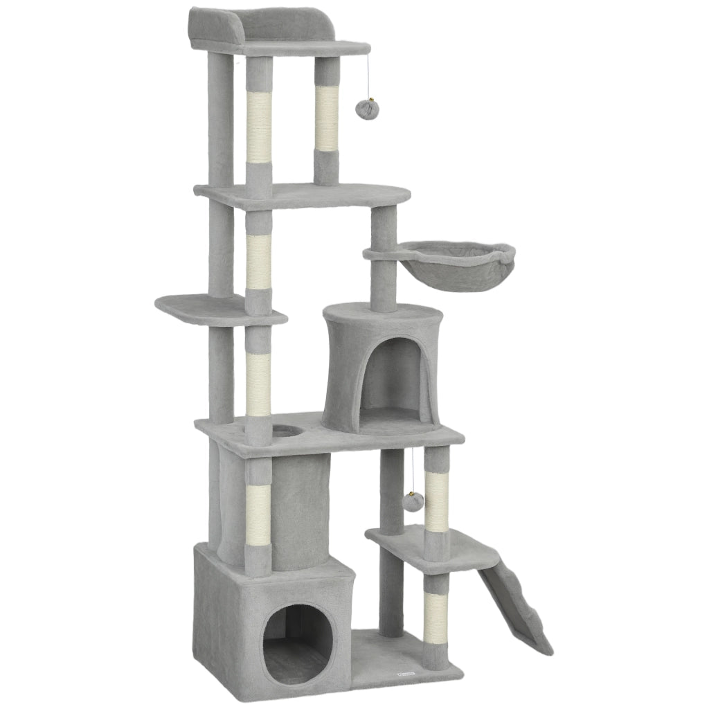 Tiragraffi per Gatti con 2 Casette e Amaca ¨C Xylo ¨C Grigio 60x40x170 cm