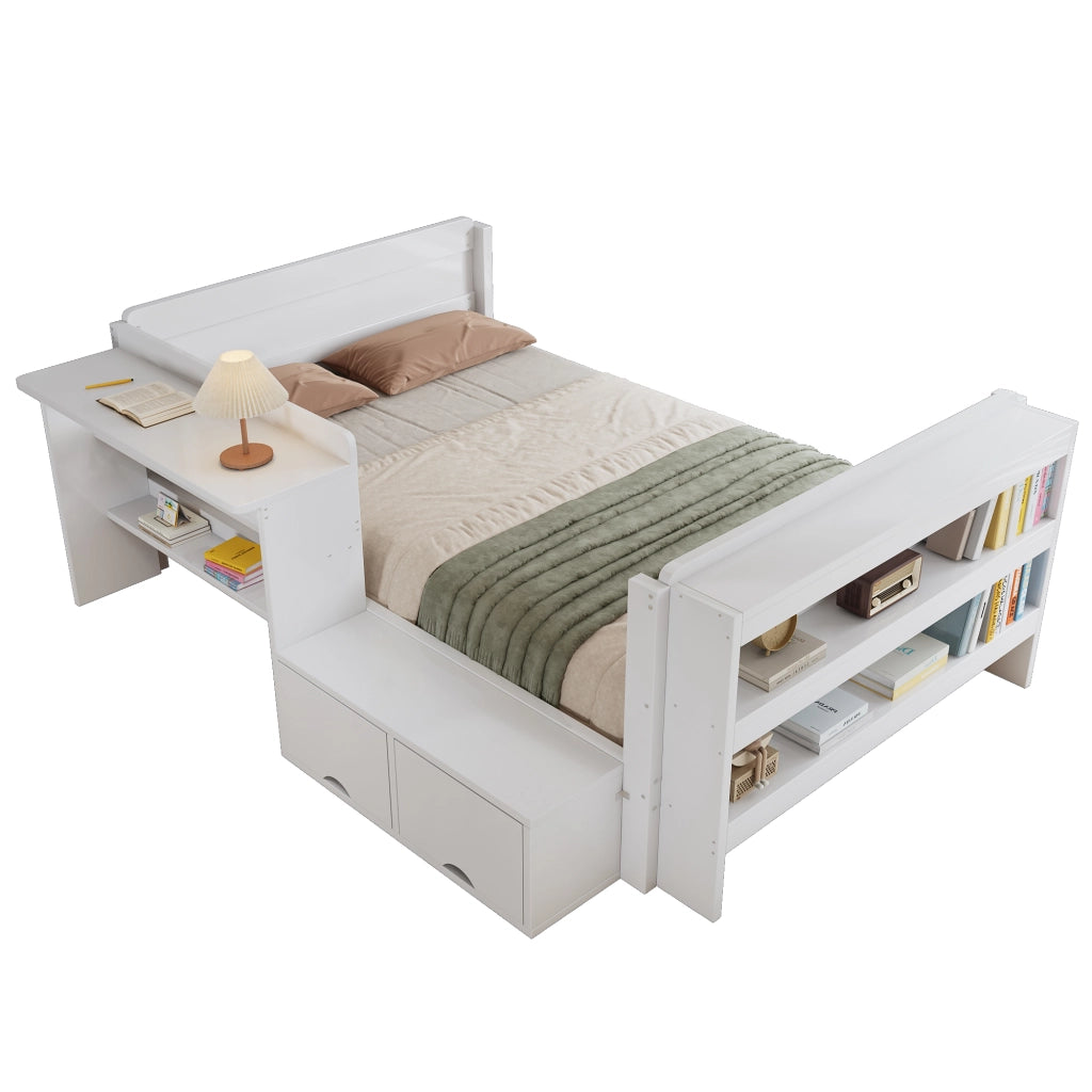 Letto una piazza e mezza 120 × 200 cm con scrivania contenitore in legno bianco modulare
