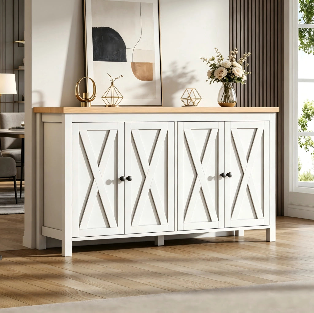Credenza bianca 140x40x78 cm con 4 ante e 2 ripiani interni