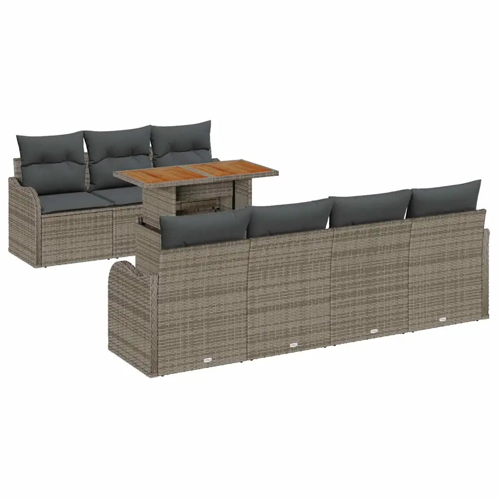 Set Divano da Giardino 8 pcs Grigio Poly Rattan
