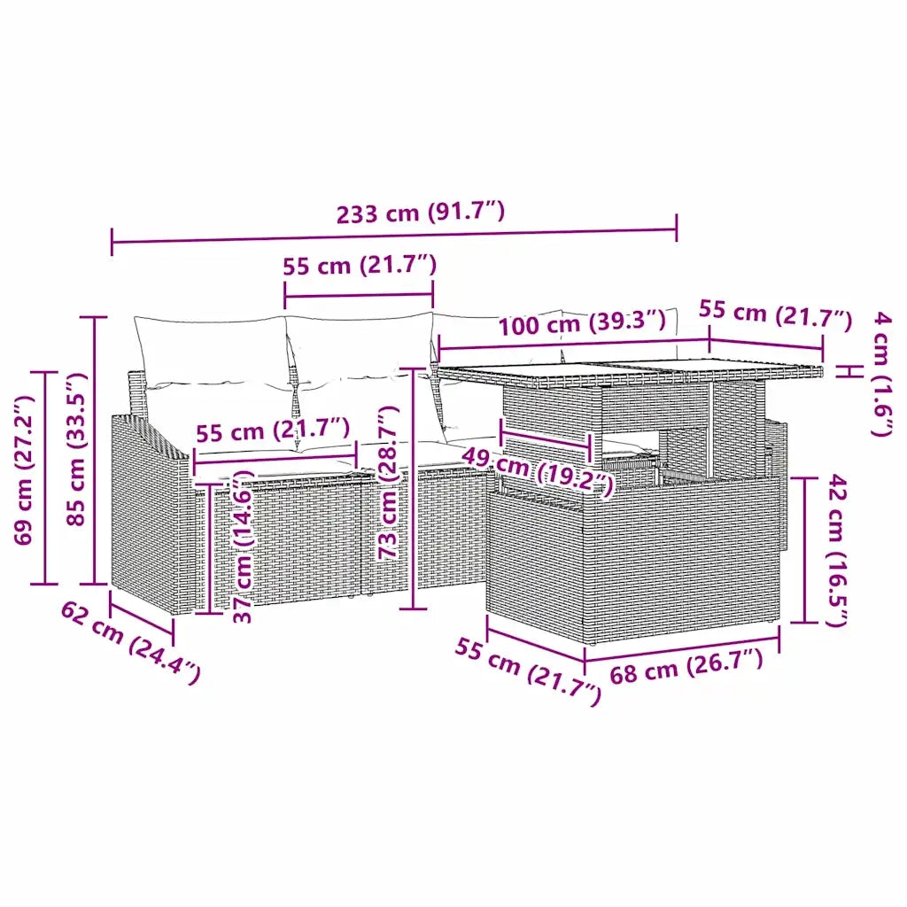 Set Divano da Giardino con cuscino 5 pcs Nero polyrattan 3348909
