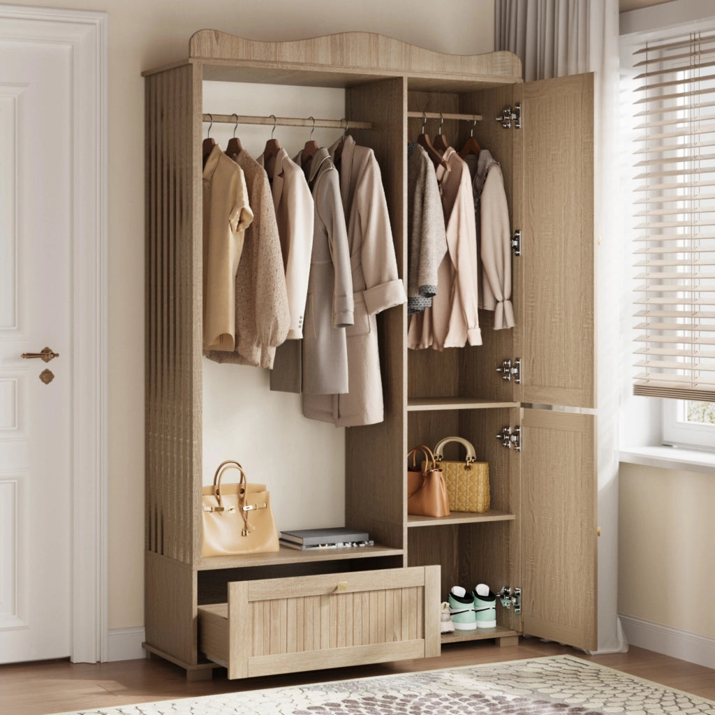 Armadio con Specchio e Appendiabiti ¨C MINIMAL ¨C Bianco, 2 Ante, Cassetti