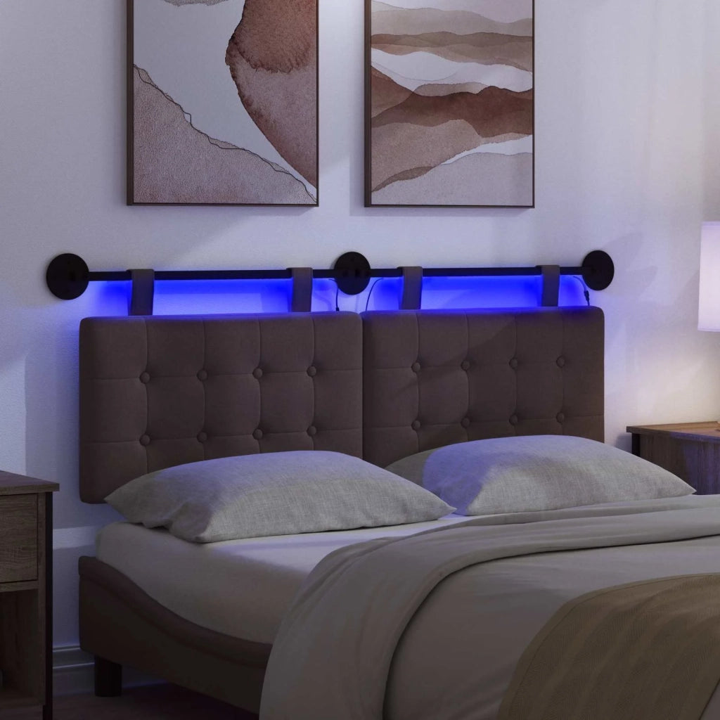 Testiera | Testata sospesa Con luce LED Marrone Scuro Tessuto