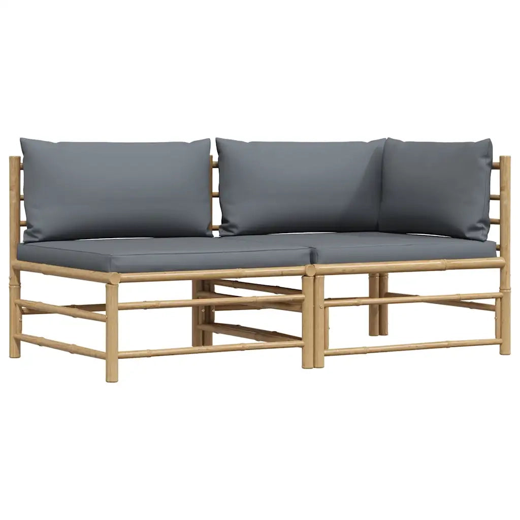 Salotto da Giardino-Set Divani da Giardino 2 pz con Cuscini Grigio Scuro in Bamb¨´ 470929