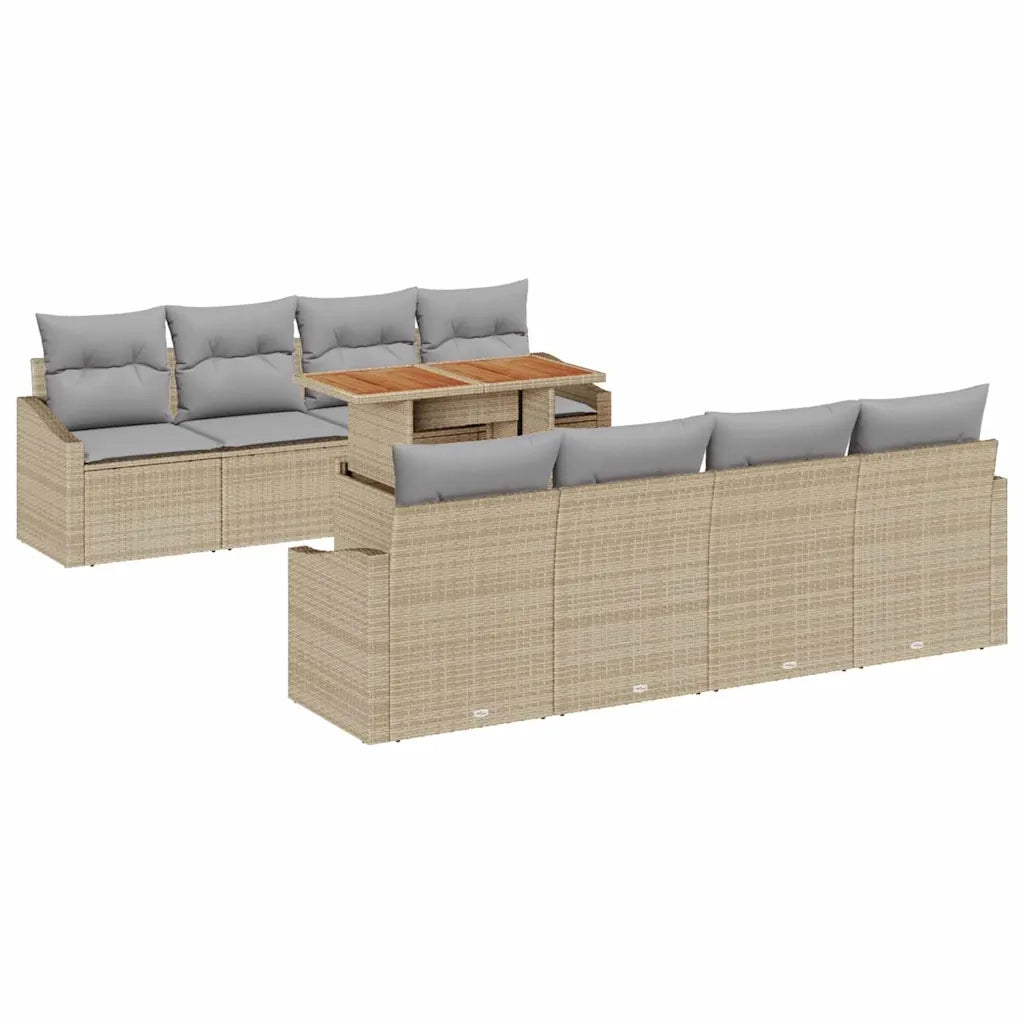 Set Divano da Giardino 9 pcs Beige Poly Rattan