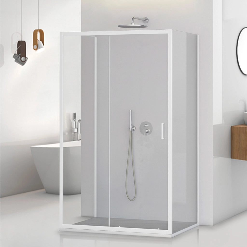Box doccia 3 lati 80x120x80 in vetro temperato trasparente scorrevole con profili bianchi Tay