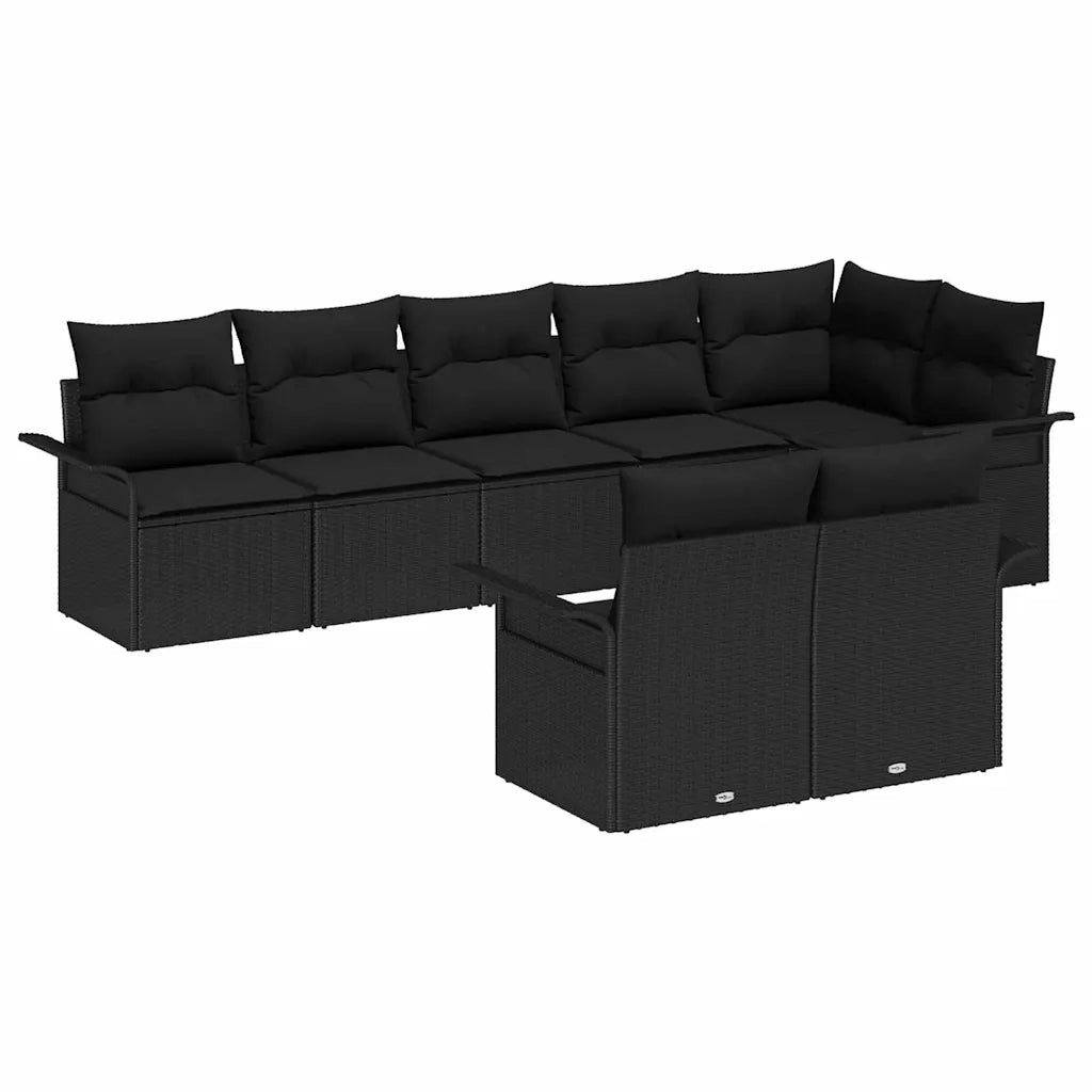 Set Divano da Giardino con cuscino 8 pcs Nero polyrattan 3345413