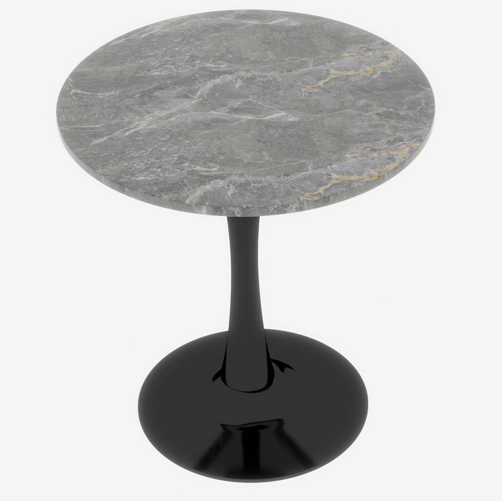 Tavolino rotondo in marmo artificiale nero e grigio dal design moderno