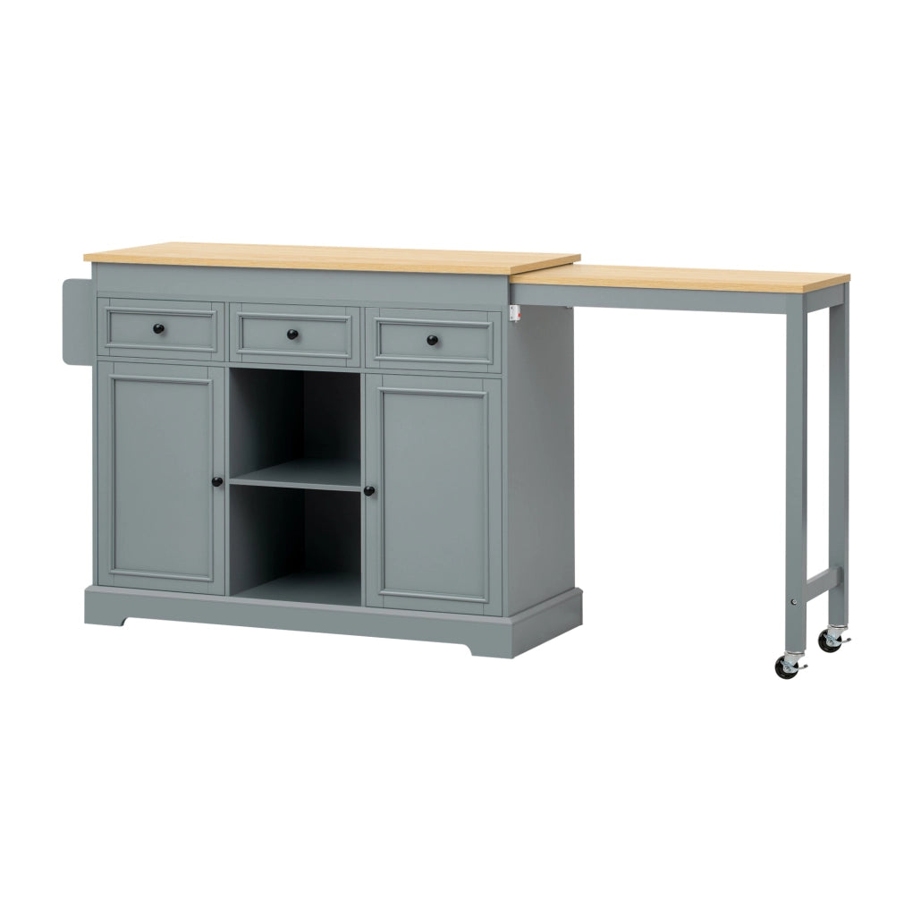 Isola cucina con ruote 188x45x92 cm in MDF grigio con piano estensibile