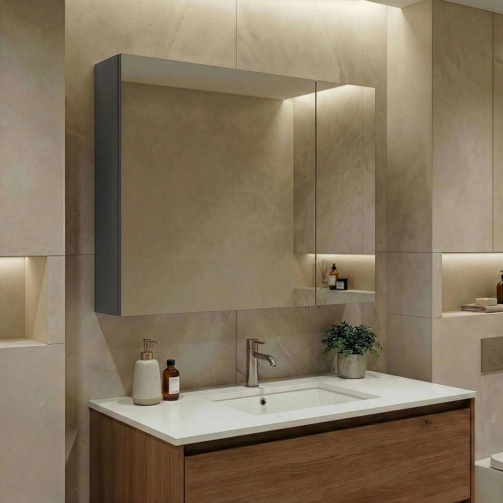 Mobile da bagno con specchio "Bari 80" - 75 x 16 x 66 cm - Antracite opaco