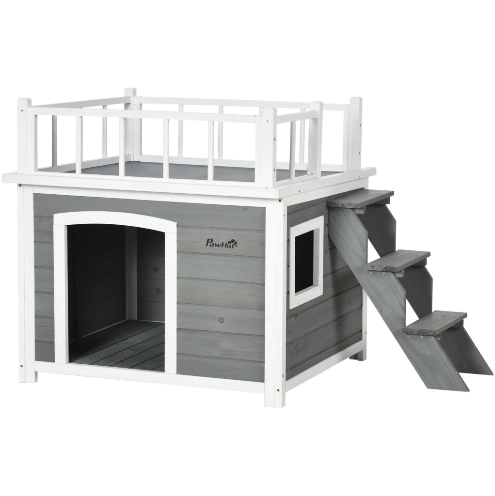Cuccia rialzata 121x77x78 cm in legno di abete grigio chiaro con terrazza