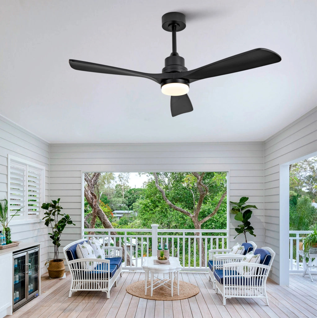 Ventilatore da soffitto 52" con 3 pale in legno massello; LED dimmerabile 3CCT; nero