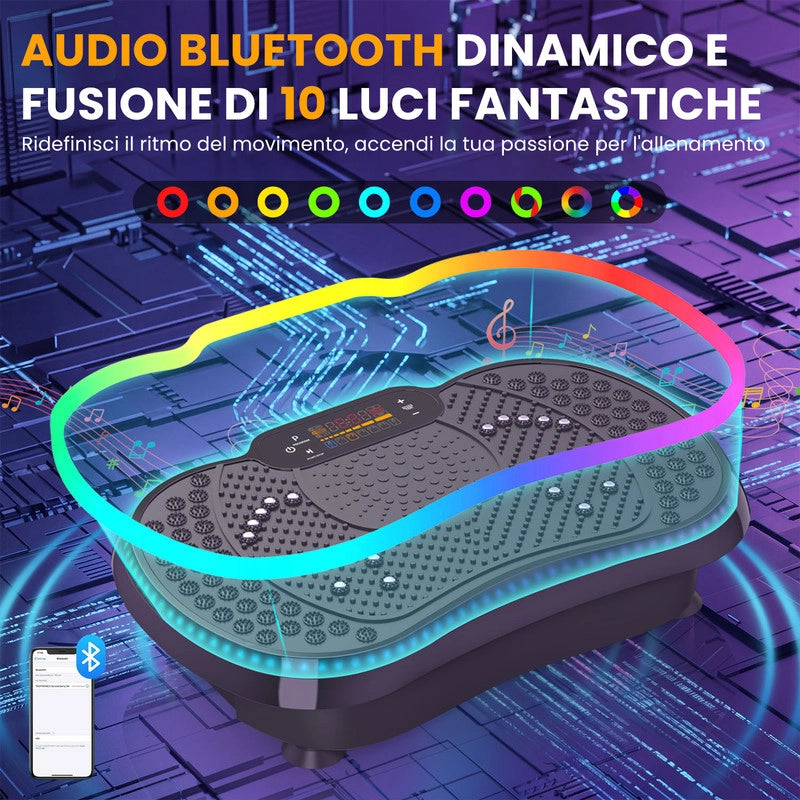 Pedana Vibrante per Fitness Domestico | 200 Livelli, 5 Programmi | Bluetooth | Stabile e Silenziosa | Bande di Resistenza | Max 150 kg