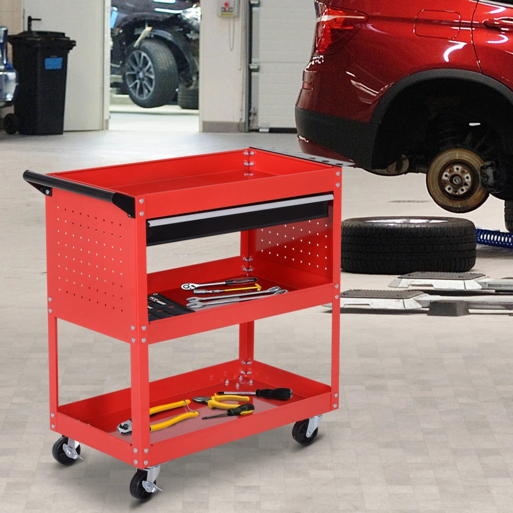 Carrello per Attrezzi con 3 Vassoie e Cassetto ¨C Zephmum ¨C Rosso