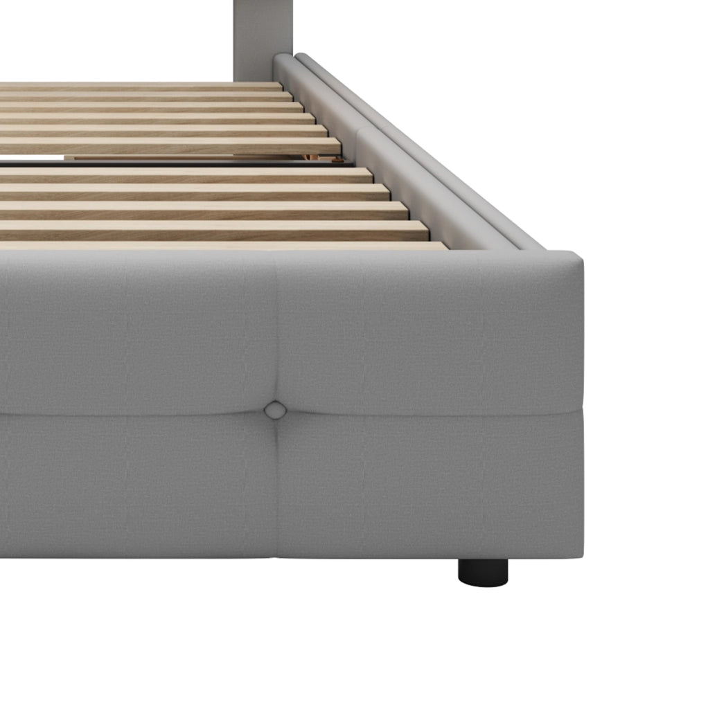 Letto imbottito 90x200 cm con LED e 2 cassetti; grigio
