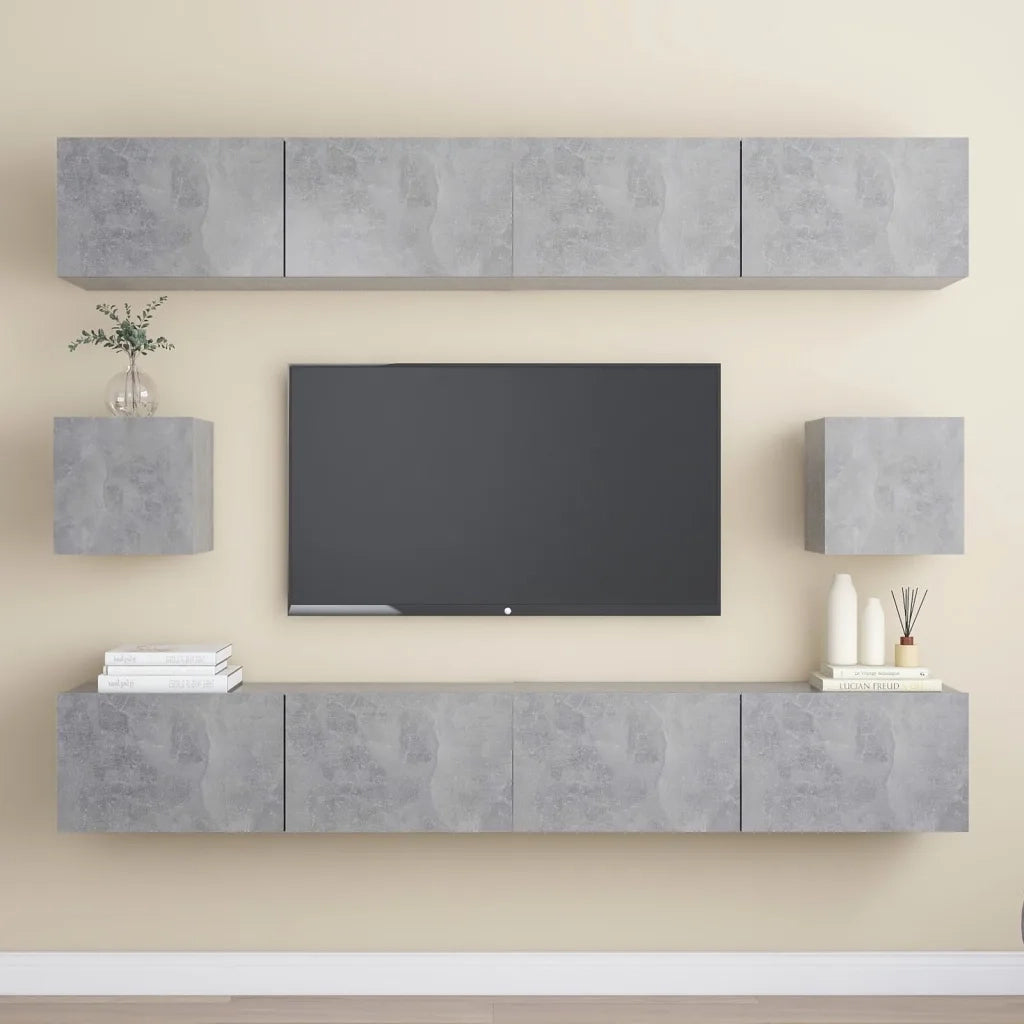 Set di Mobili Porta TV 6 pz Grigio Cemento in Legno Multistrato 3079104