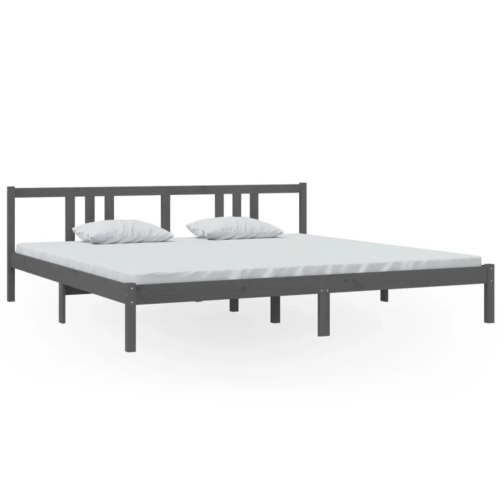 Letto matrimoniale | Letto per adulti | Giroletto Grigio in Legno Massello 200x200 cm