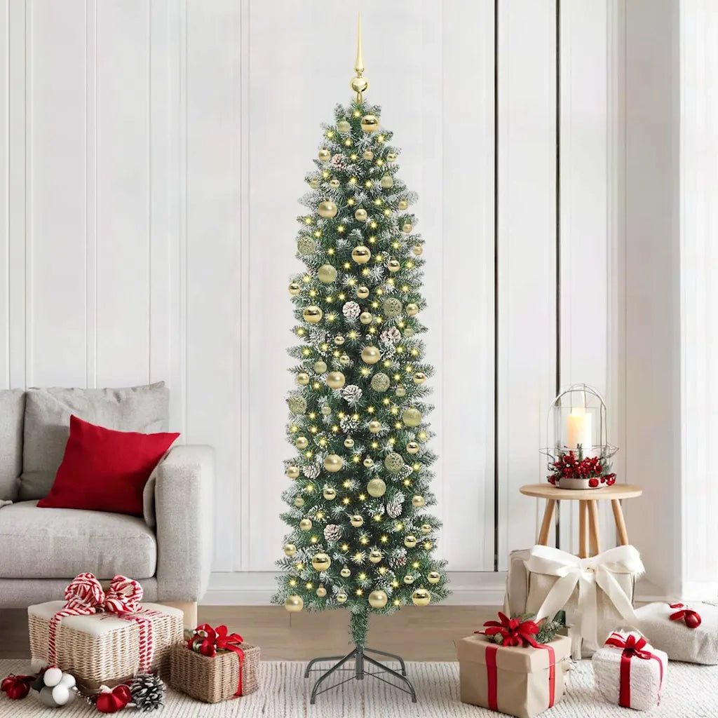 Albero di Natale Artificiale Sottile Verde e Bianco 210 cm 3395309