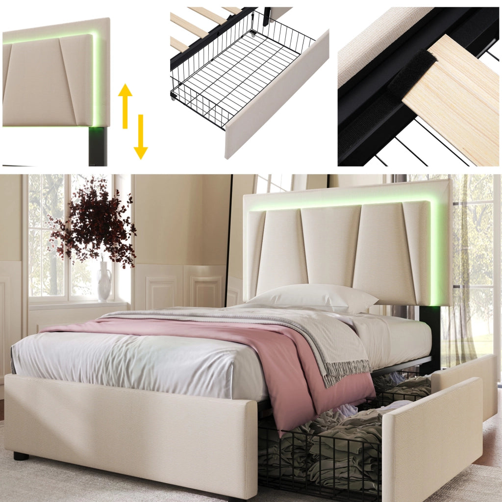 letto imbottito legno beige 90 x 200 cm