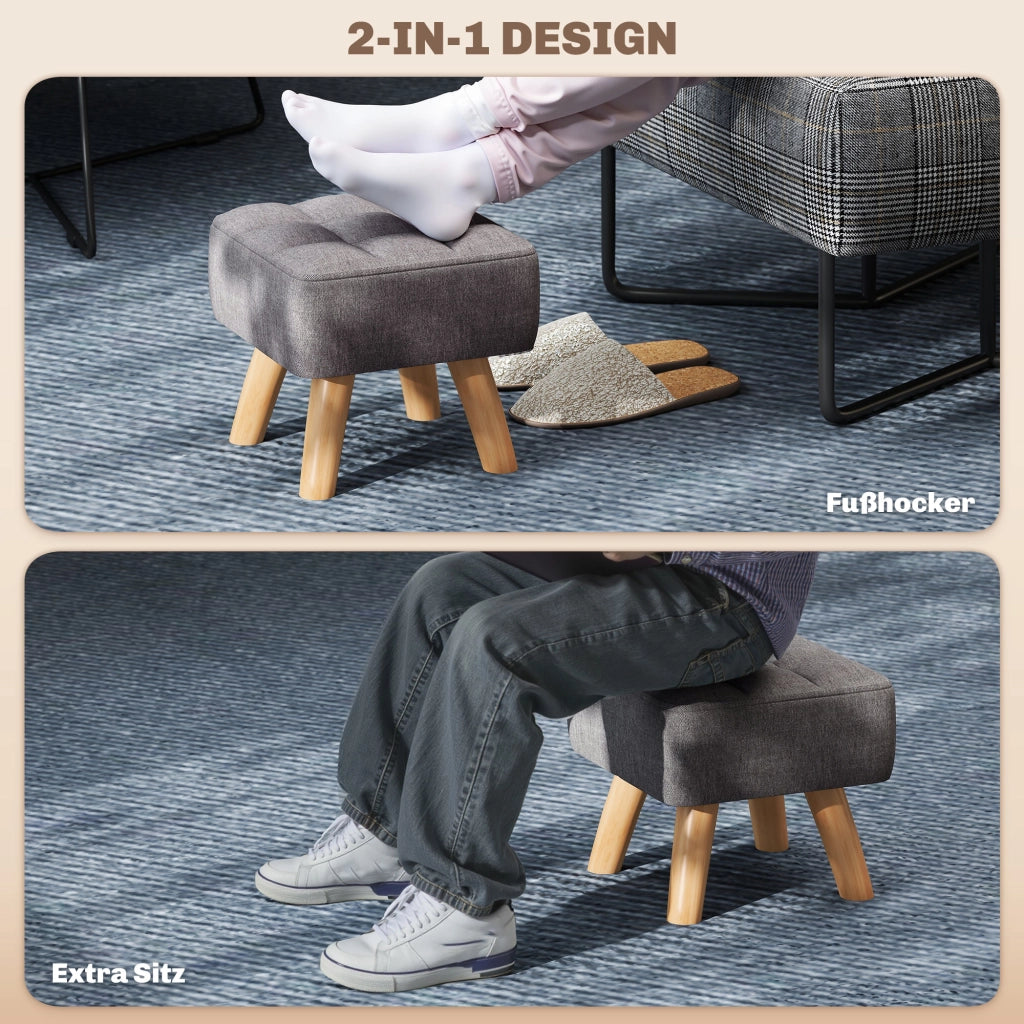 Pouf con rivestimento in lino e gambe in legno ¨C Minimal ¨C Grigio