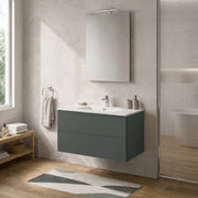 Mobile bagno sospeso 100 cm verde due cassetti push-pull e lavabo Tierra