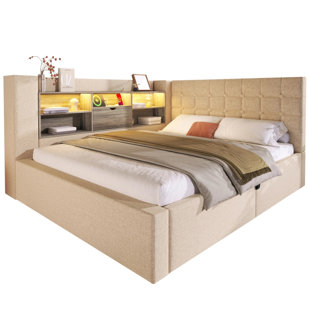 letto imbottito lino beige 140x200 cm