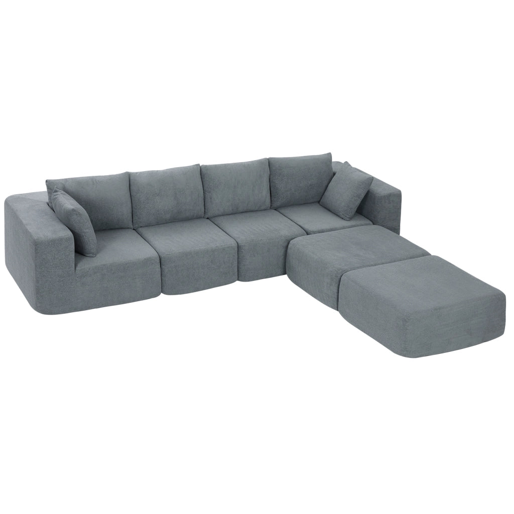 Divano Angolare Modulabile 3 Posti ¨C Xylo ¨C Tessuto Effetto Velluto Grigio Scuro 294x165x70 cm