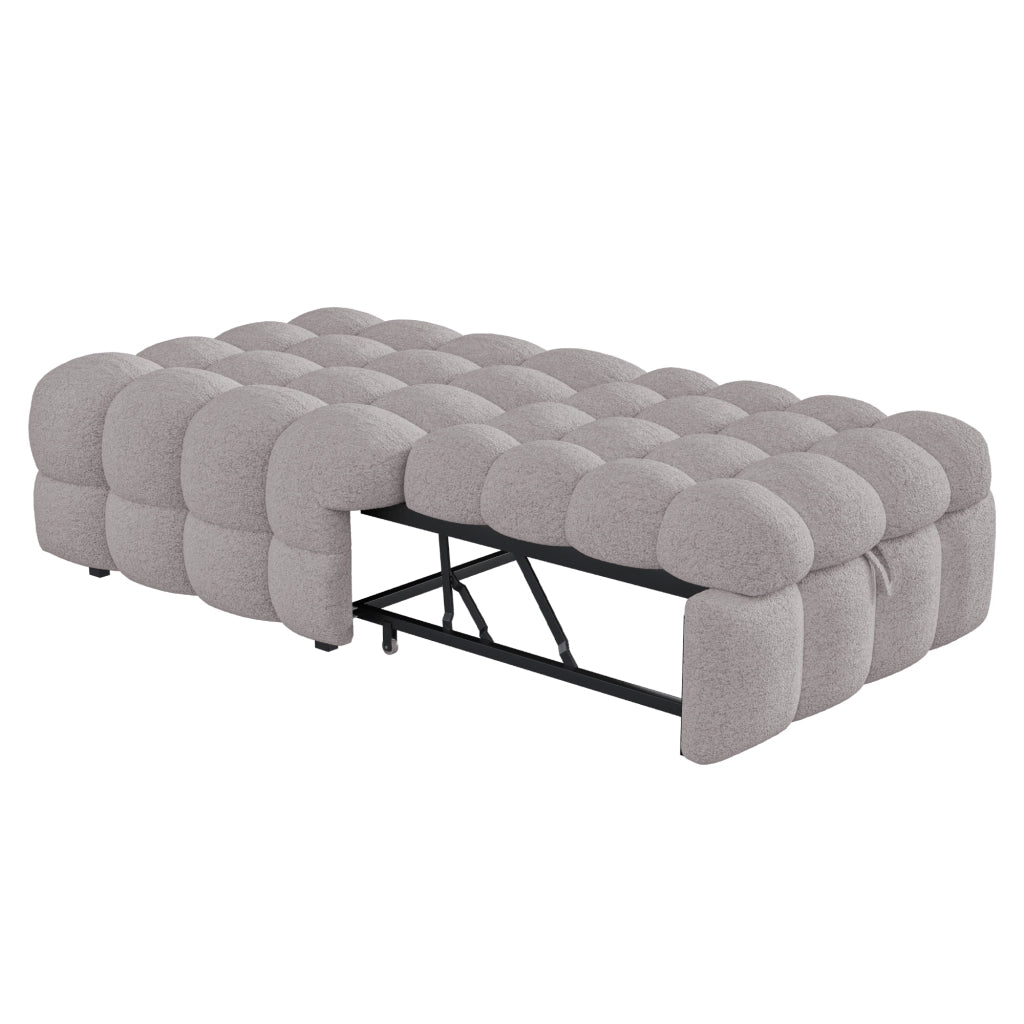 Letto imbottito con poggiapiedi 2 in 1, divano letto estraibile, letto singolo Puffy, bouclé - Grigio