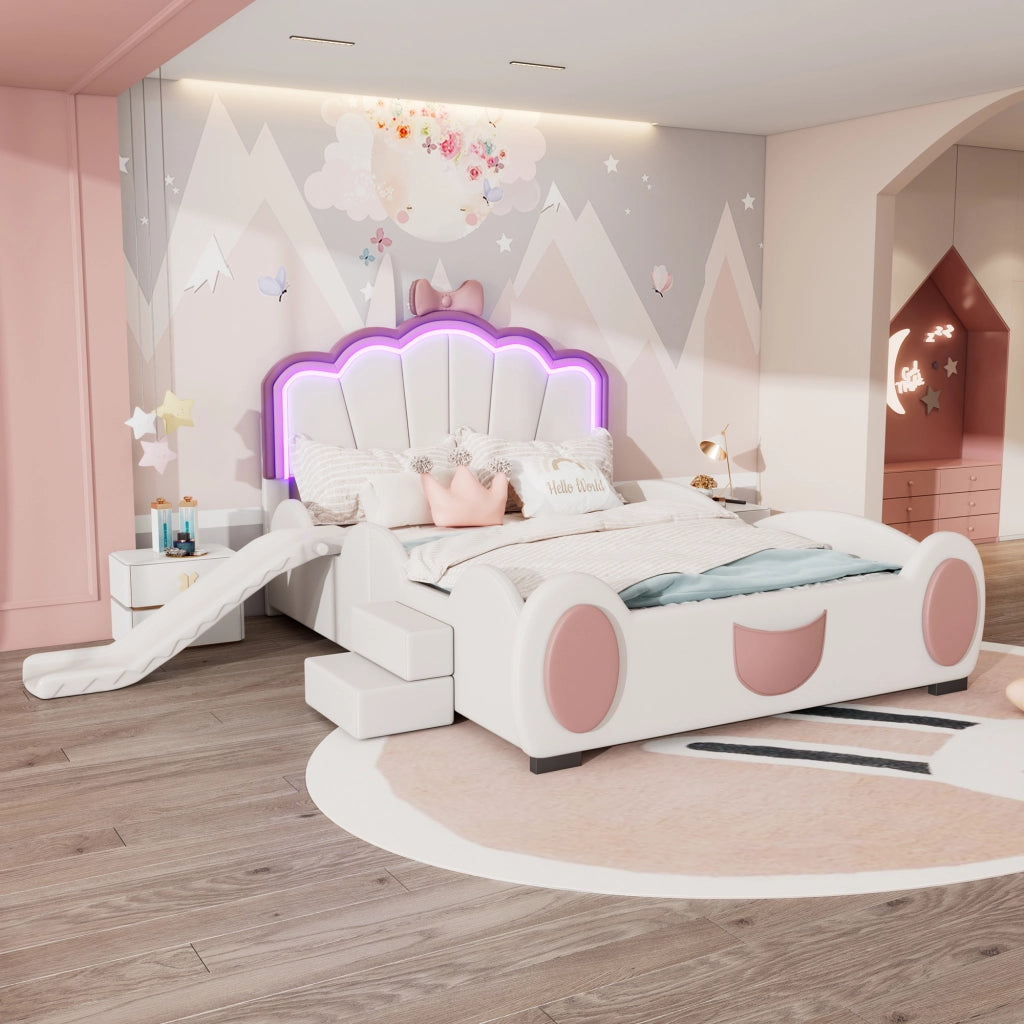 letto cartoon in pu rosa bianco 140 x 200 cm