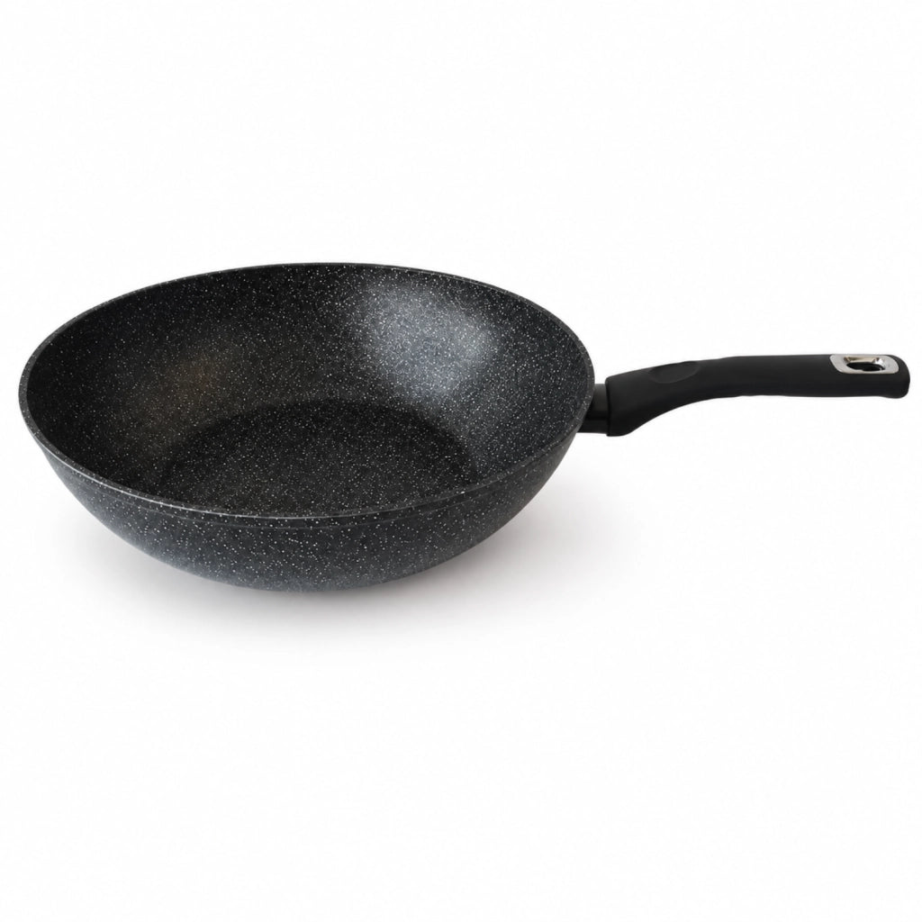 Wok Ø 32 cm Induzione - Pietra Lavica Induction - Alluminio Forgiato Antiaderente Rinforzato Effetto Pietra - Manico Soft Touch - GMD Italy